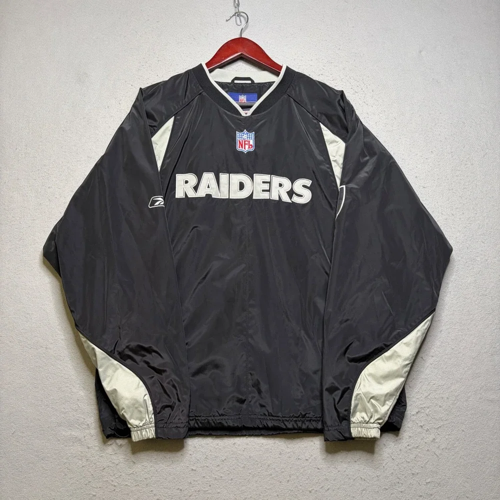 Reebok Windbreaker Mens Medium Black Raiders NFL Team Apparel On Field Pullover